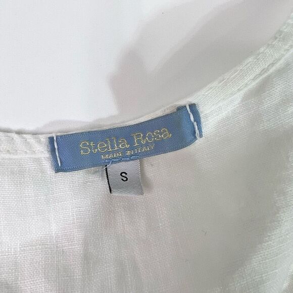 Stella Rosa Linen Dress Women's Small White Embroidery Tie Mini peasant festival - Picture 3 of 10